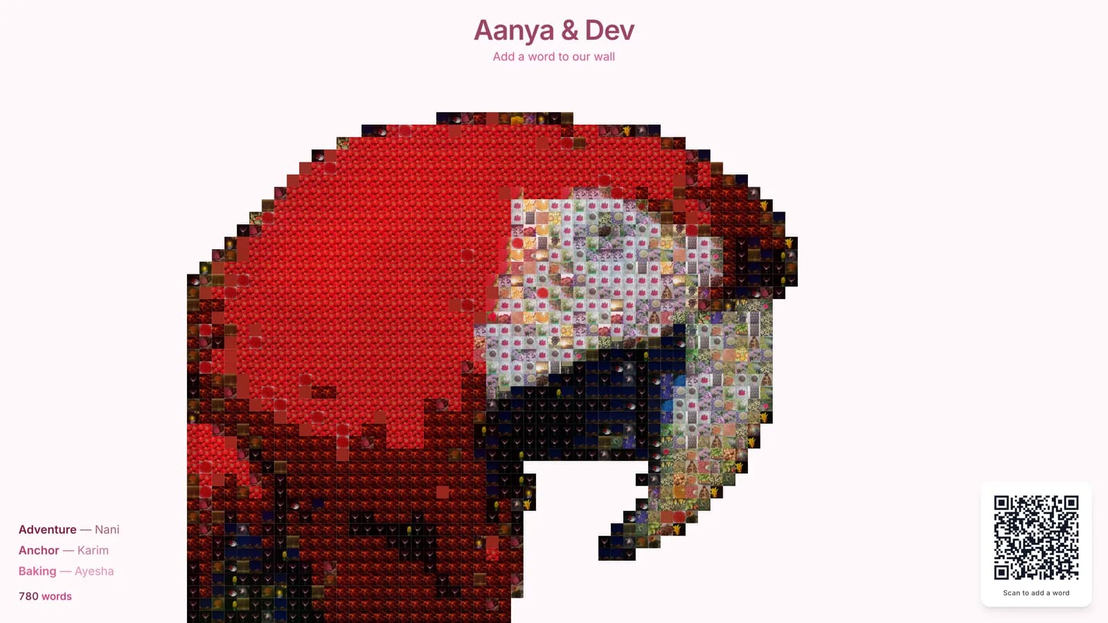 A close-up of a scarlet macaw rebuilt as a photo mosaic, each square a separate photograph chosen to match the colour beneath it