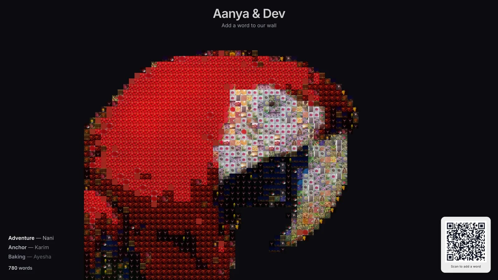 A close-up of a scarlet macaw rebuilt as a photo mosaic, each square a separate photograph chosen to match the colour beneath it